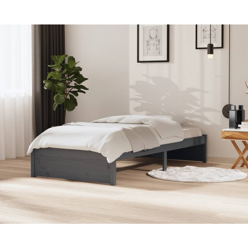 vidaXL Estrutura de cama 100x200 cm madeira maciça cinzento