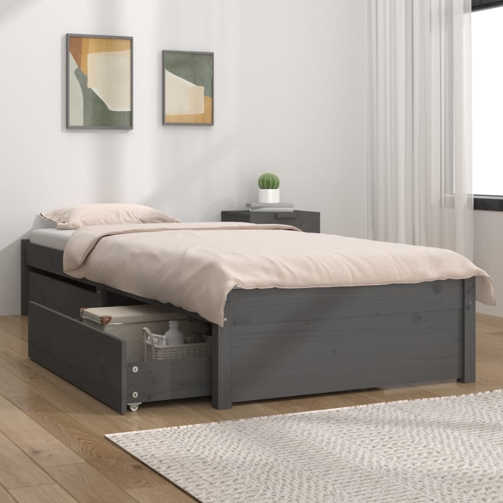 vidaXL Estrutura de cama c/ gavetas 90x190 cm Single cinzento