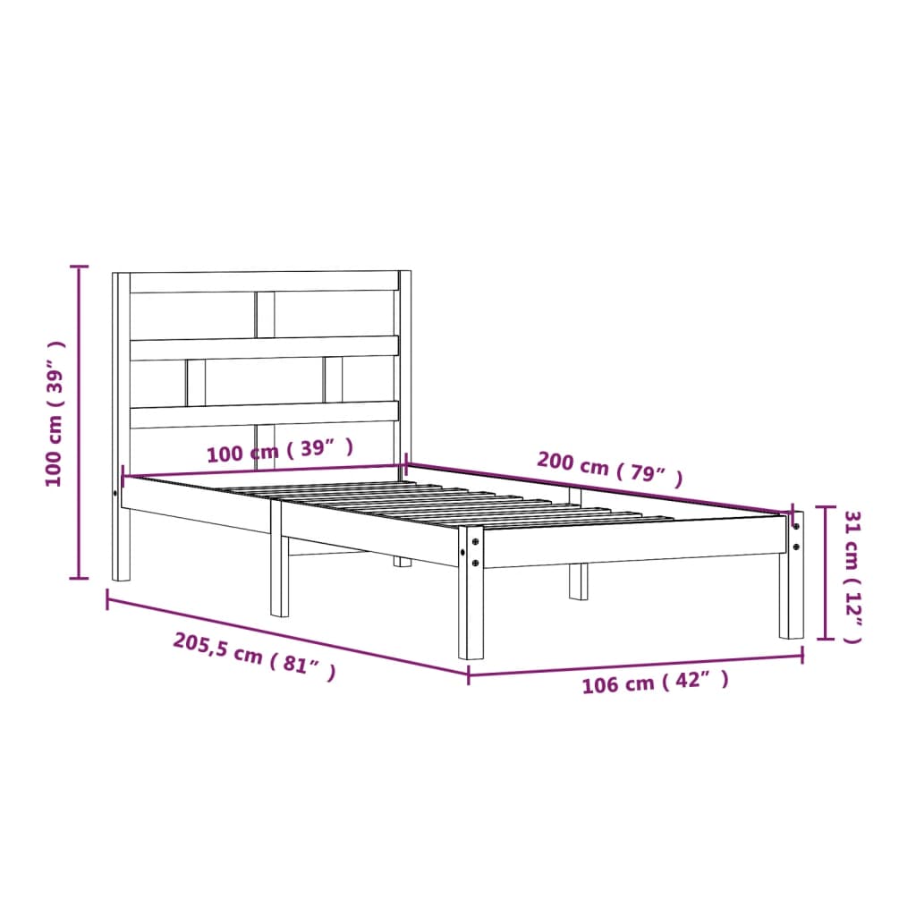 vidaXL Estrutura de cama 100x200 cm madeira pinho maciço castanho mel