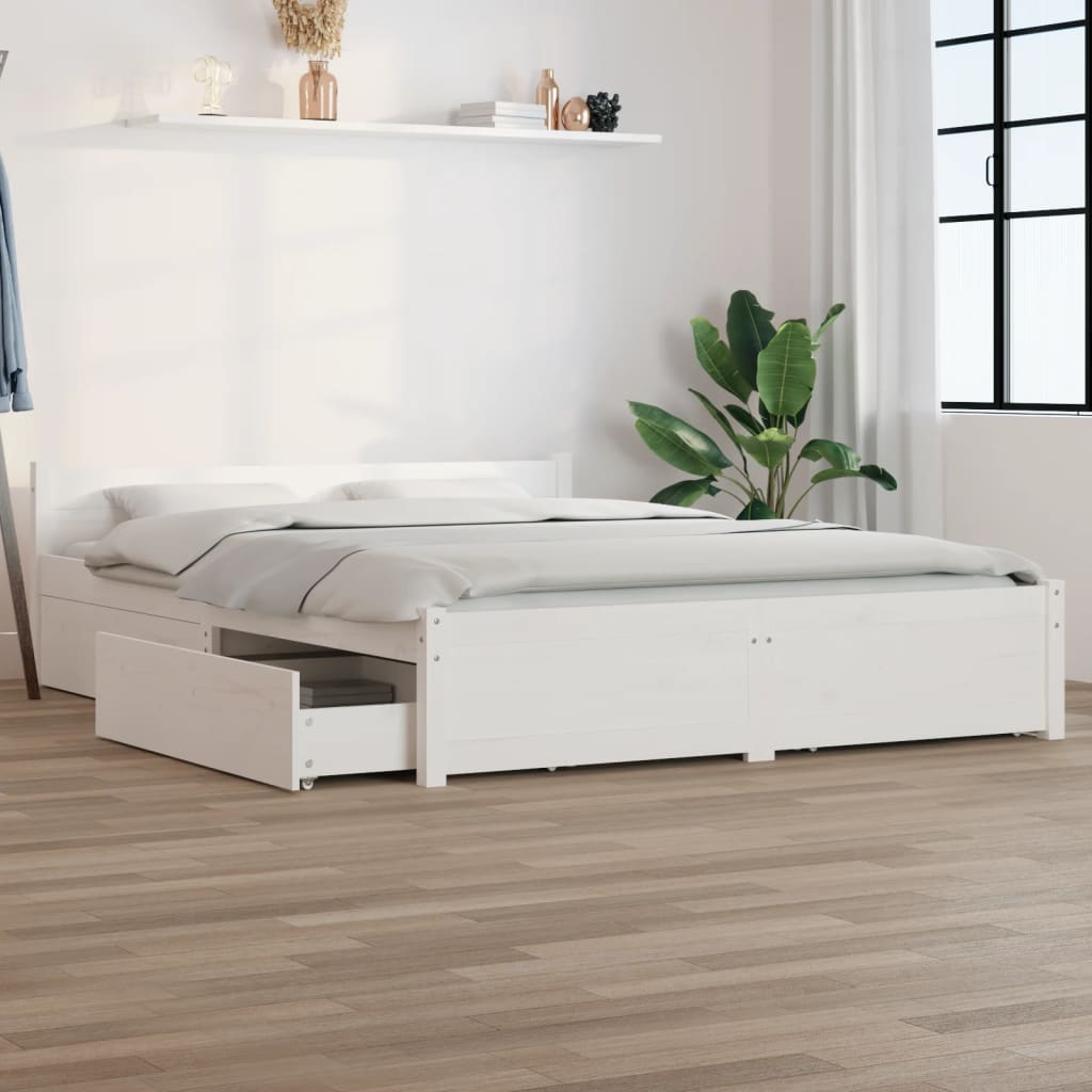 vidaXL Estrutura de cama c/ gavetas 140x190 cm branco