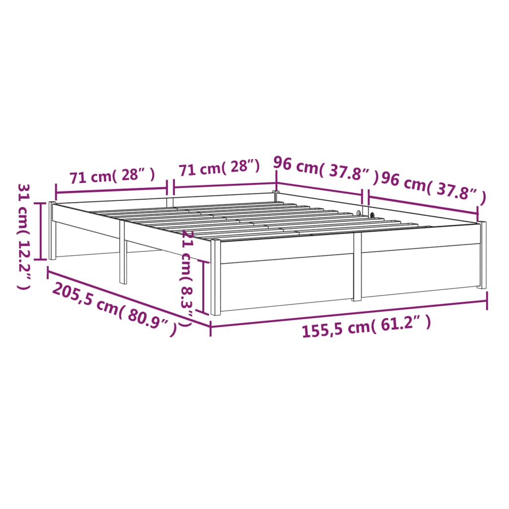 vidaXL Estrutura cama king 150x200 cm madeira maciça castanho-mel