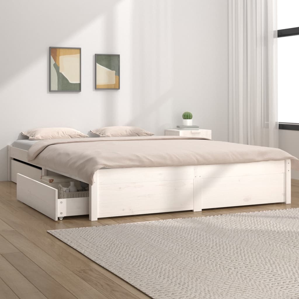 vidaXL Estrutura de cama com gavetas 150x200cm tamanho King branco