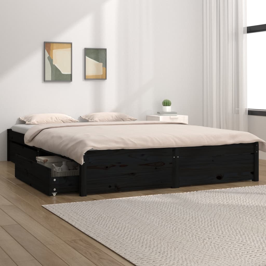 vidaXL Estrutura de cama c/ gavetas 120x190 cm pequena casal preto