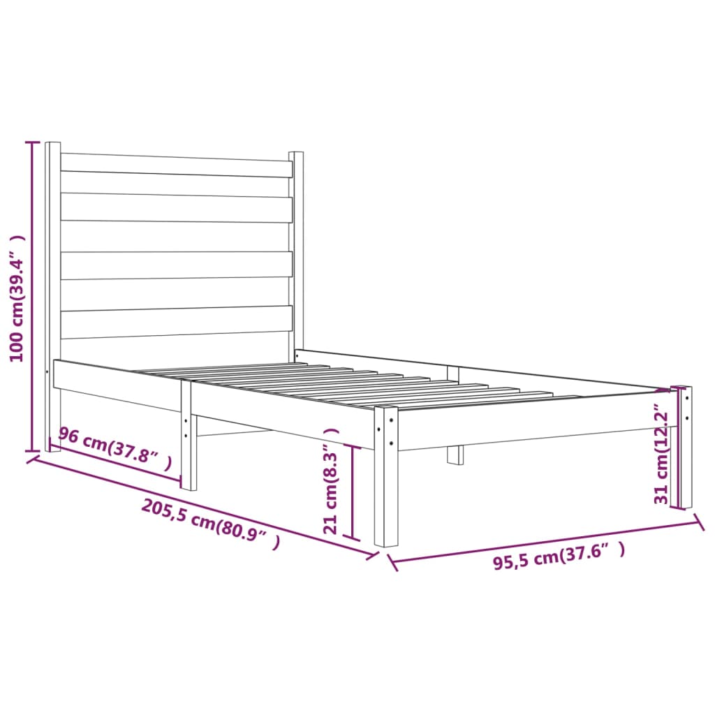 vidaXL Estrutura de cama 90x200 cm madeira de pinho maciça preto