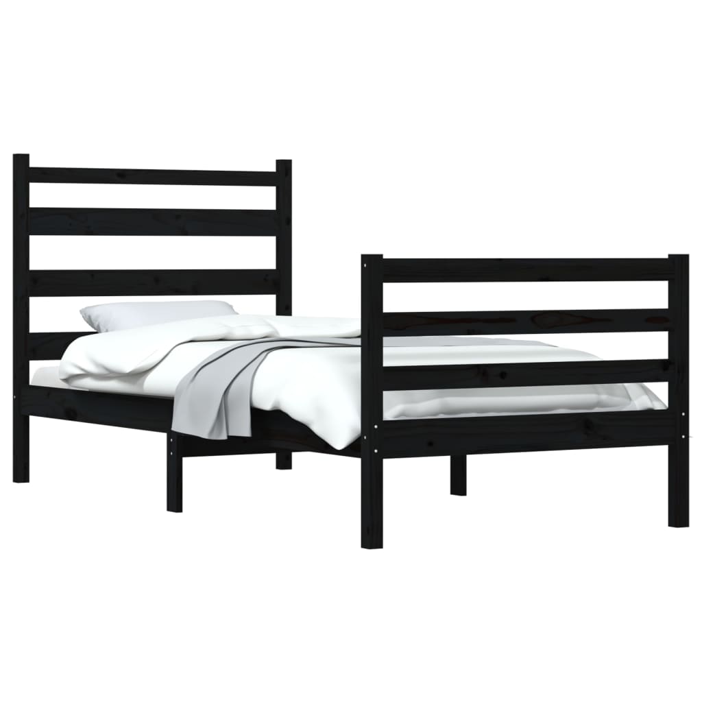 vidaXL Estrutura de cama 100x200 cm pinho maciço preto