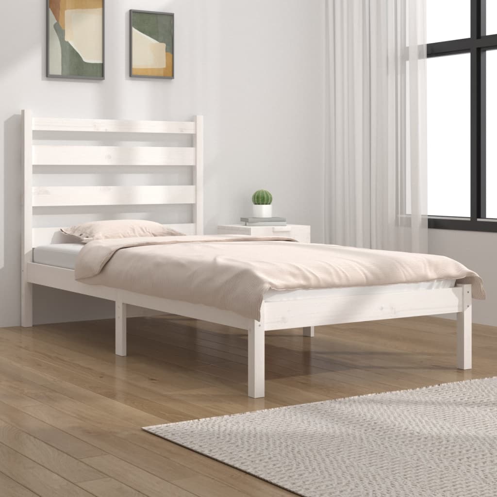 vidaXL Estrutura de cama solteiro 90x190 cm pinho maciço branco