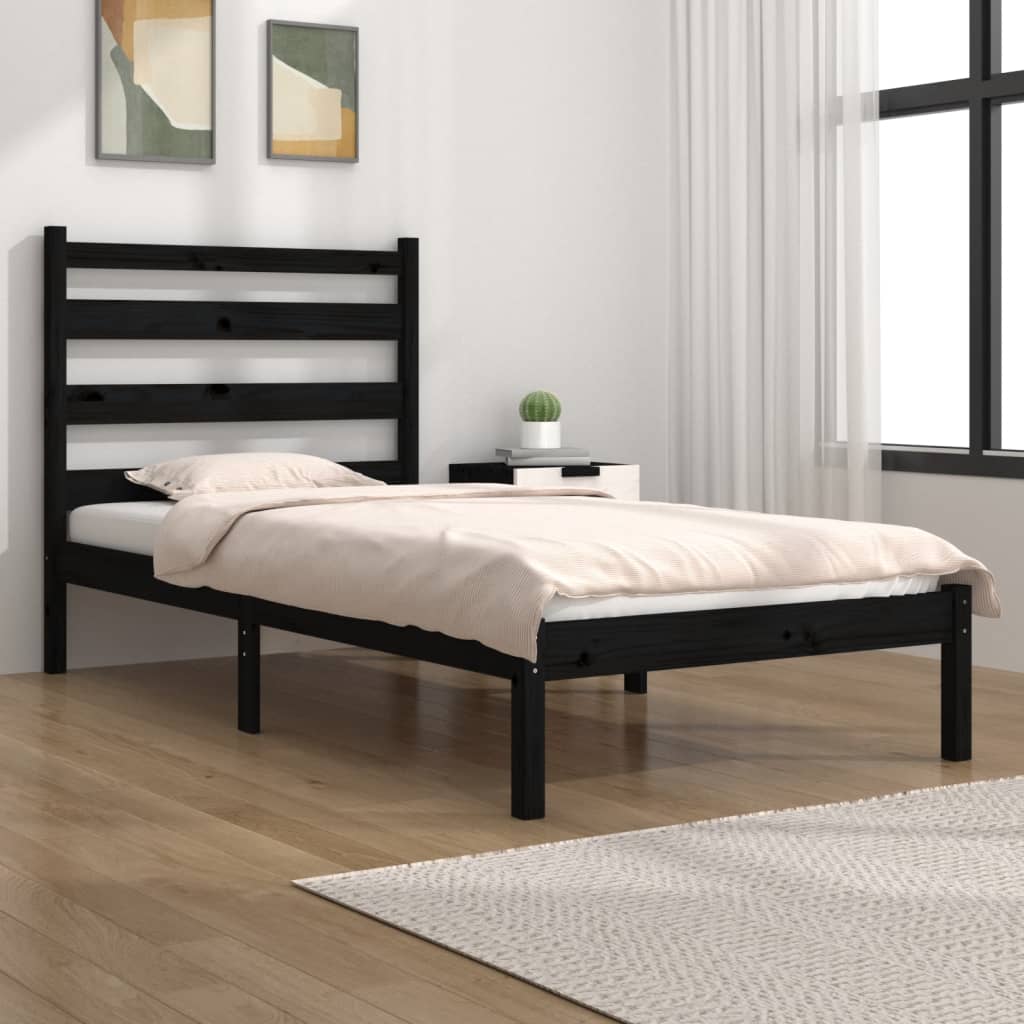 vidaXL Estrutura de cama 100x200 cm pinho maciço preto