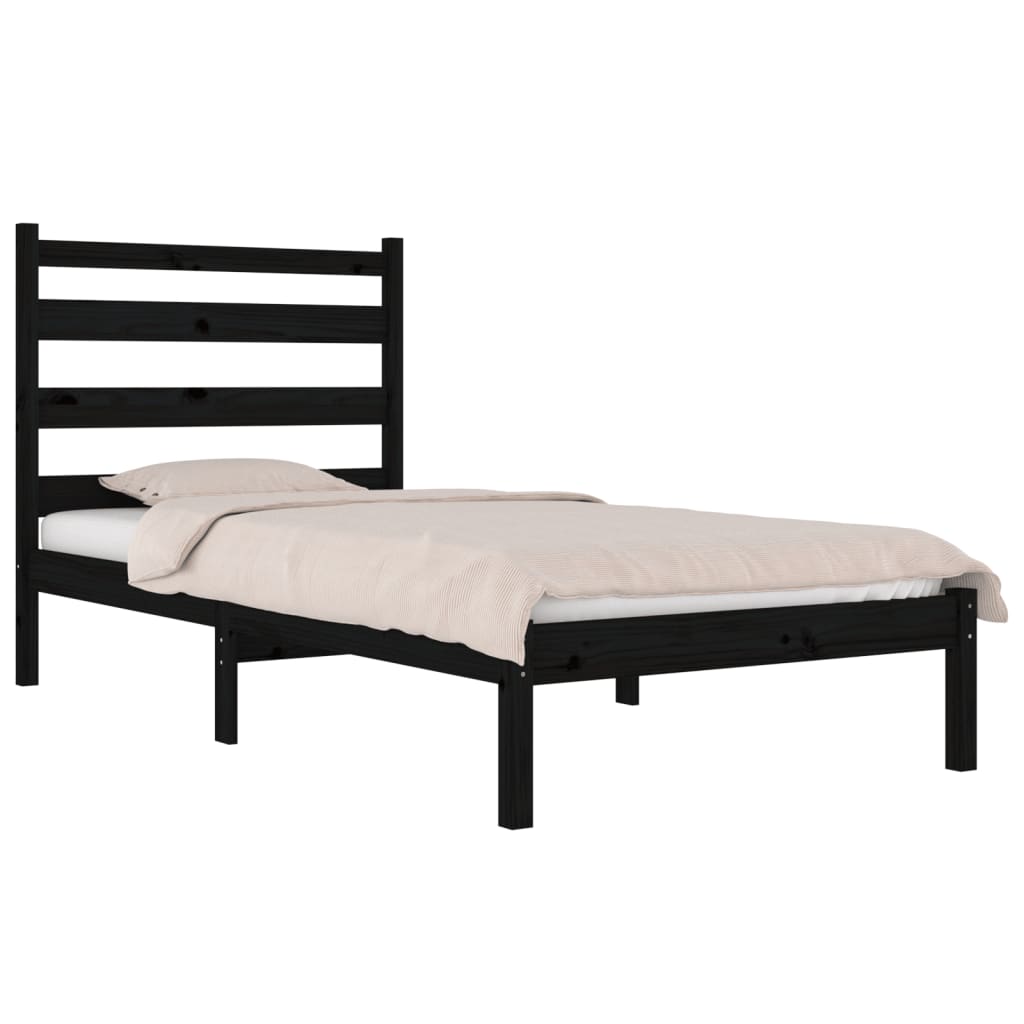 vidaXL Estrutura de cama 100x200 cm pinho maciço preto