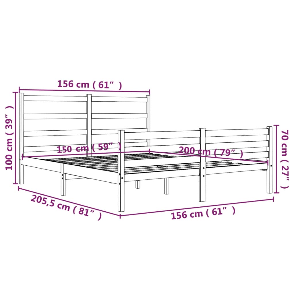 vidaXL Estrutura de cama king 150x200 cm pinho maciço