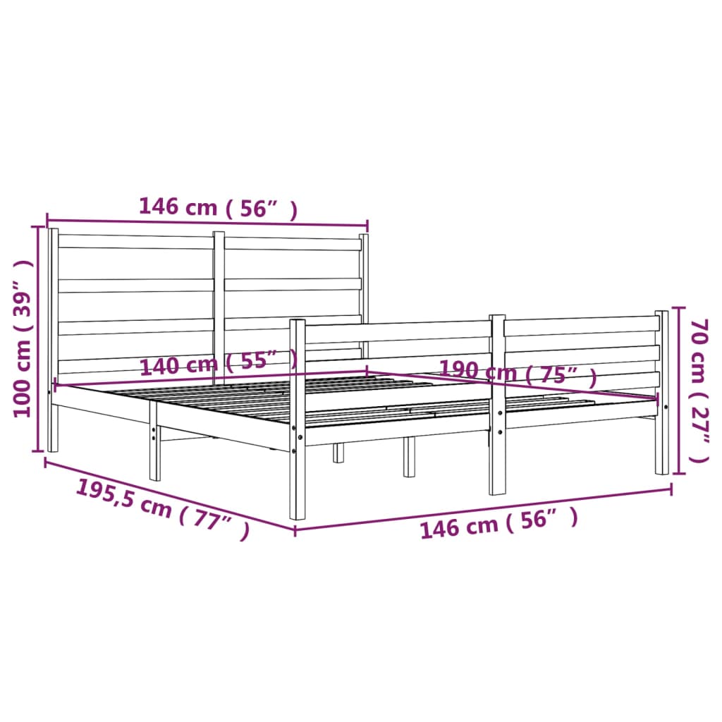 vidaXL Estrutura de cama 140x190 cm pinho maciço branco