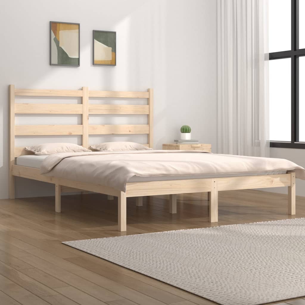 vidaXL Estrutura de cama casal 135x190 cm pinho maciço