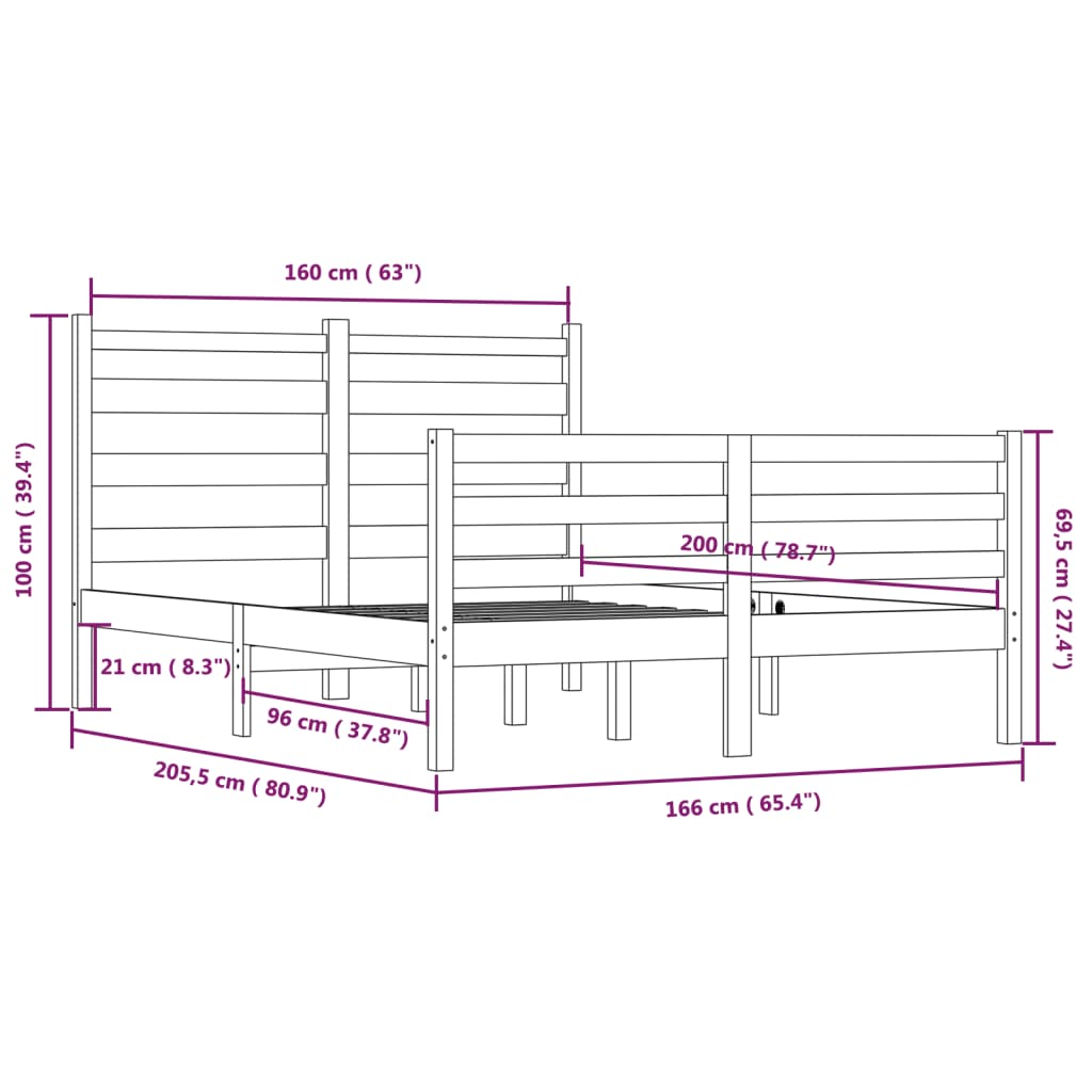 vidaXL Estrutura de cama 160x200 cm madeira pinho maciço castanho mel