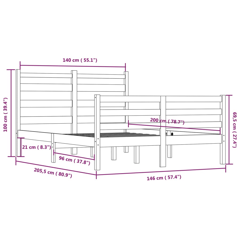 vidaXL Estrutura de cama 140x200 cm pinho maciço