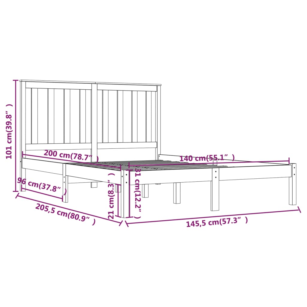 vidaXL Estrutura de cama 140x200 cm pinho maciço