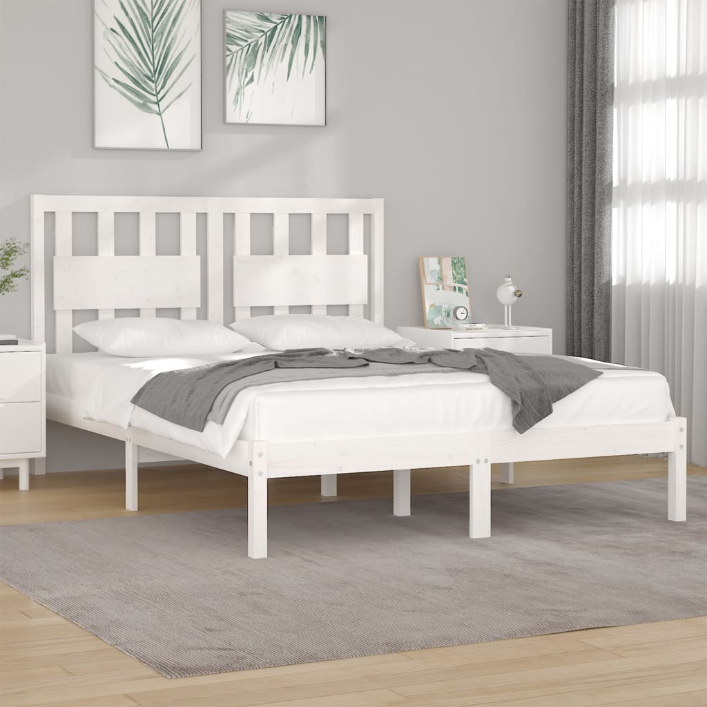 vidaXL Estrutura de cama pequena casal 120x190 cm pinho maciço branco