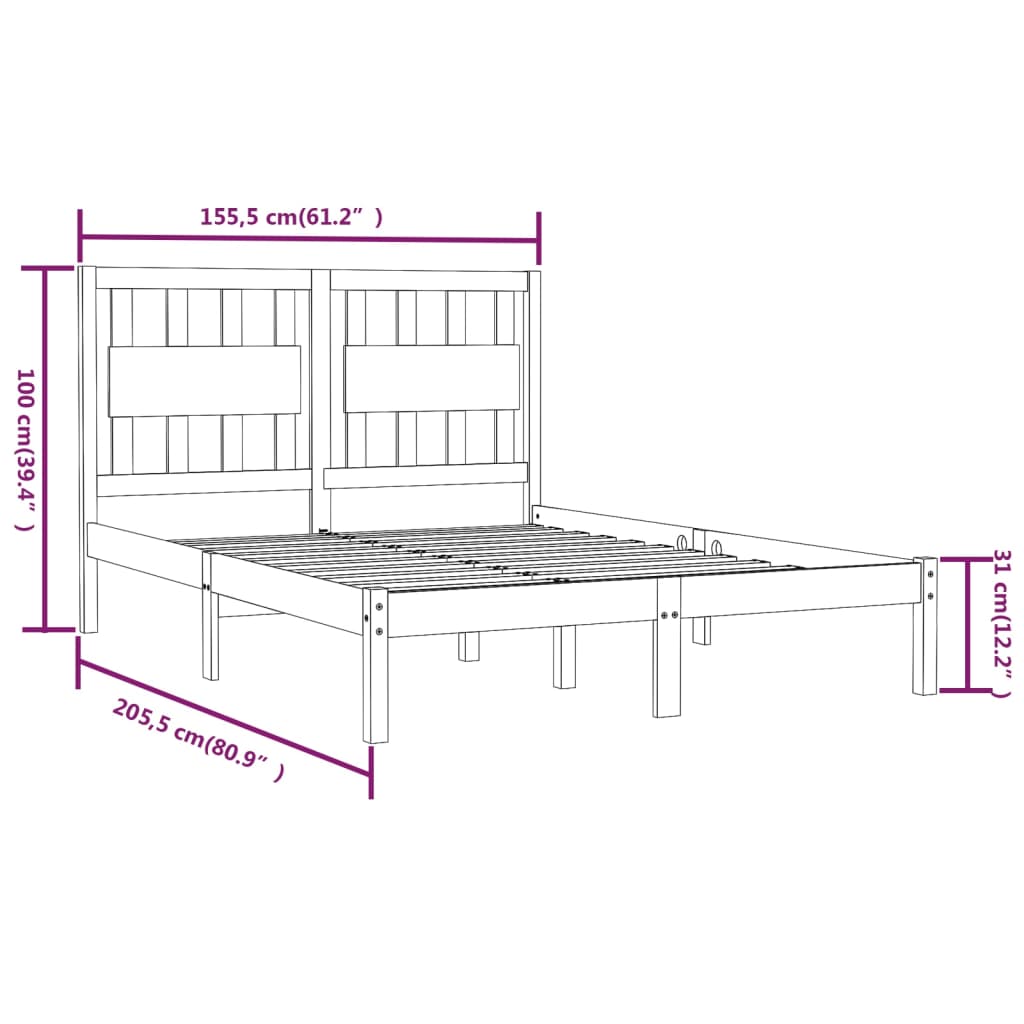 vidaXL Estrutura de cama king 150x200 cm pinho maciço