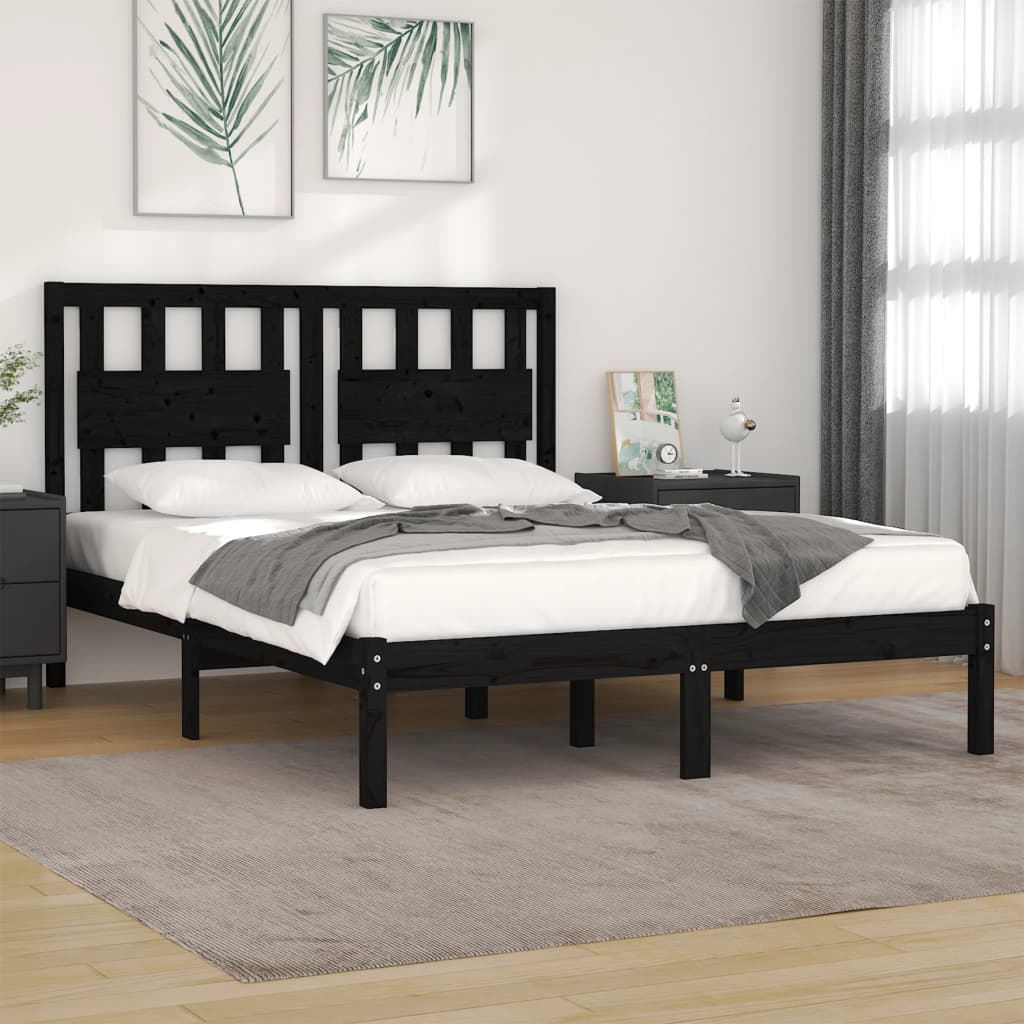 vidaXL Estrutura de cama casal 135x190 cm pinho maciço preto