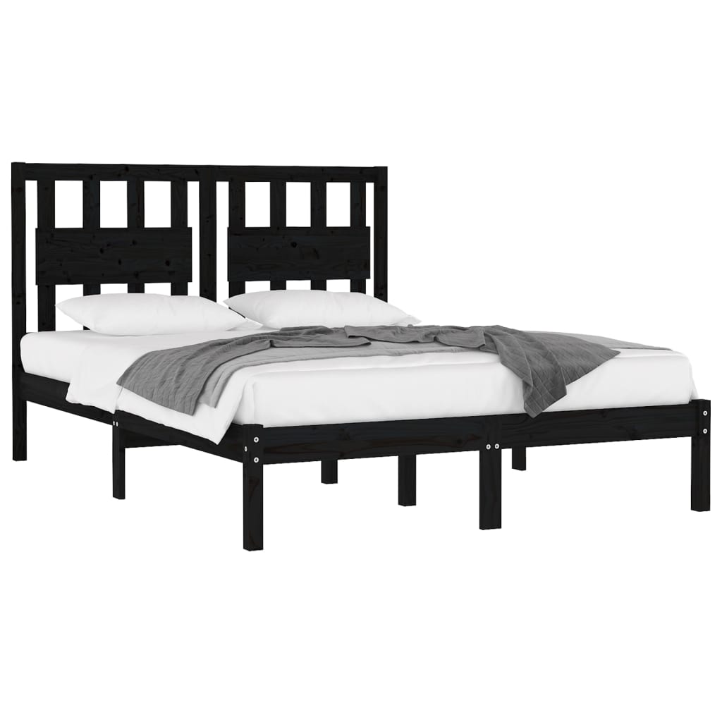 vidaXL Estrutura de cama casal 135x190 cm pinho maciço preto