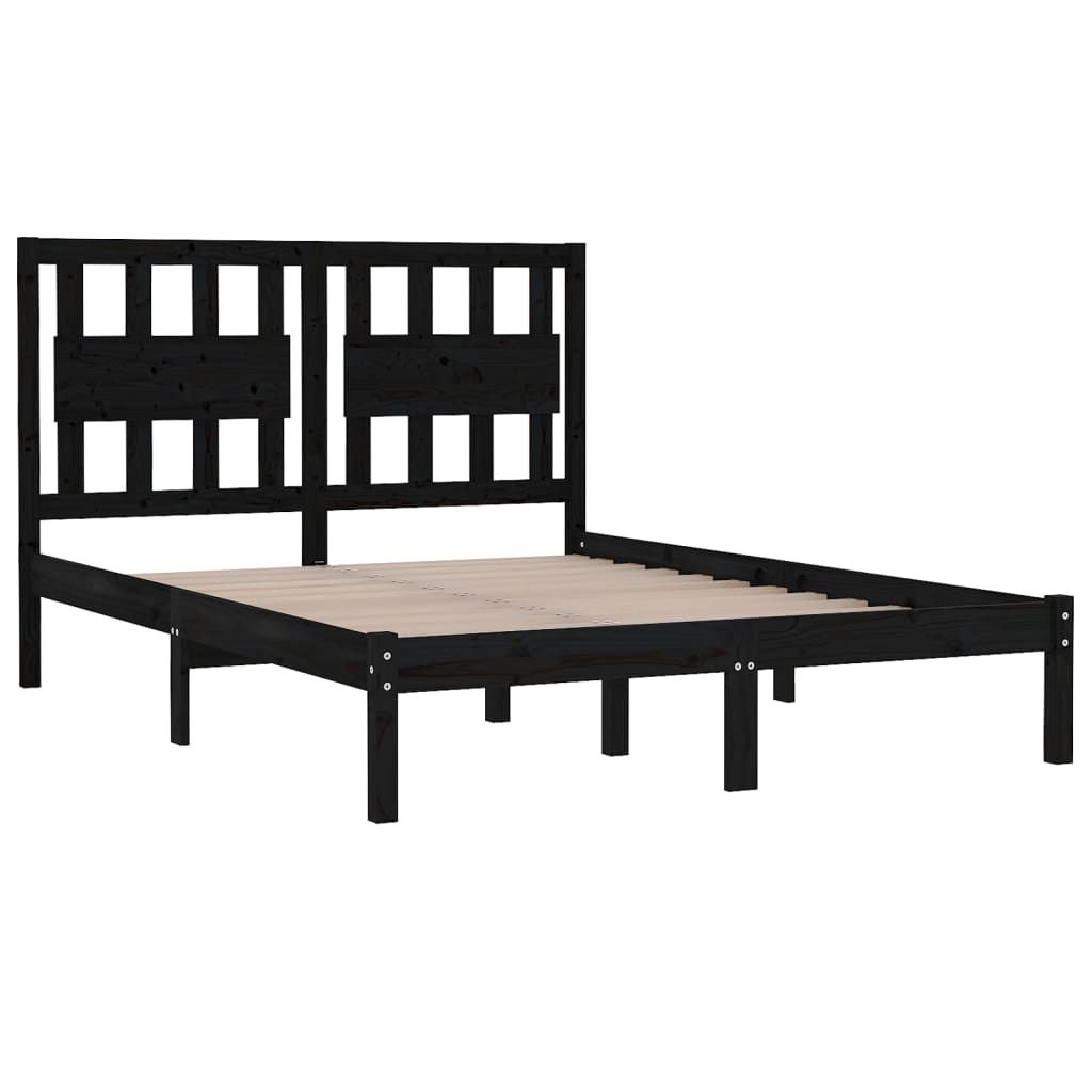 vidaXL Estrutura de cama casal 135x190 cm pinho maciço preto