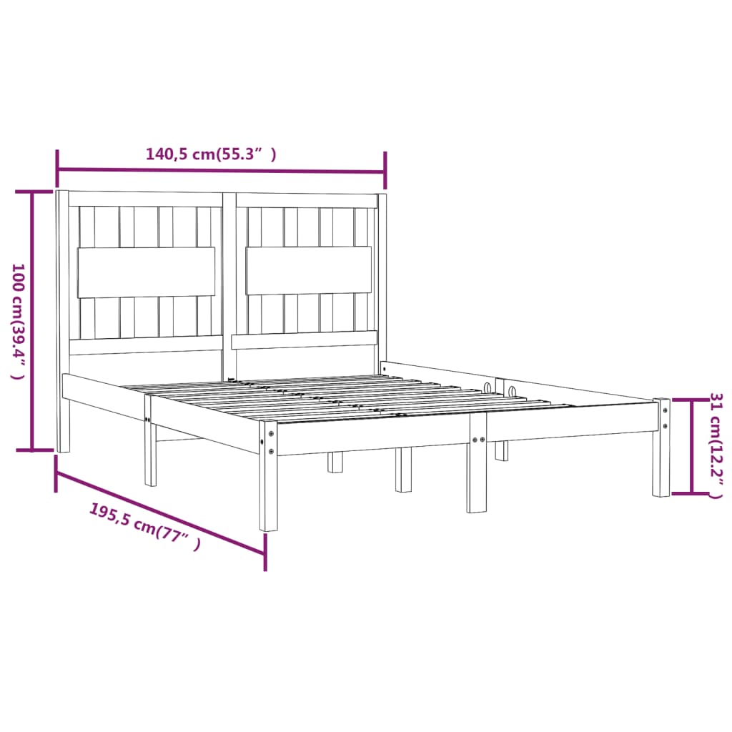 vidaXL Estrutura de cama casal 135x190 cm pinho maciço preto