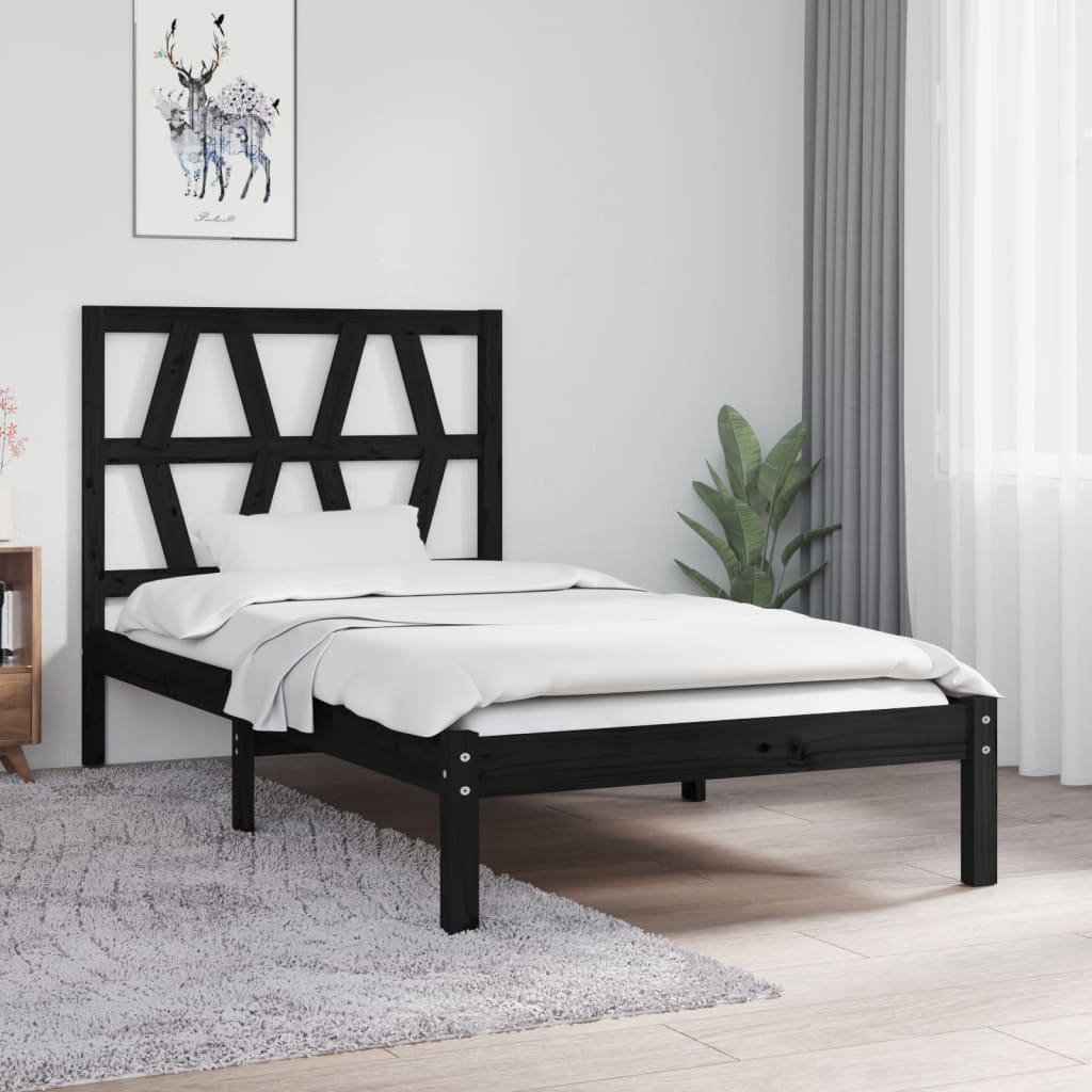 vidaXL Estrutura de cama 100x200 cm pinho maciço preto