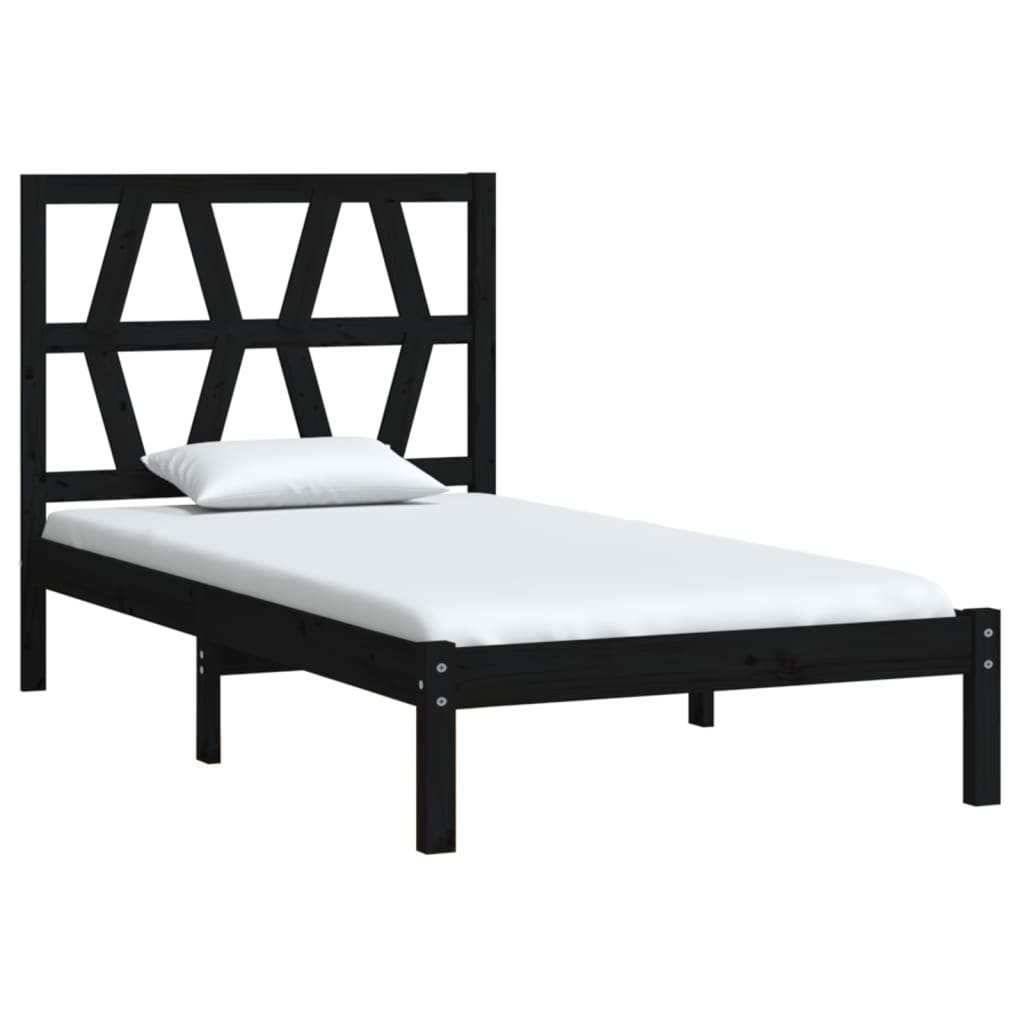 vidaXL Estrutura de cama 100x200 cm pinho maciço preto