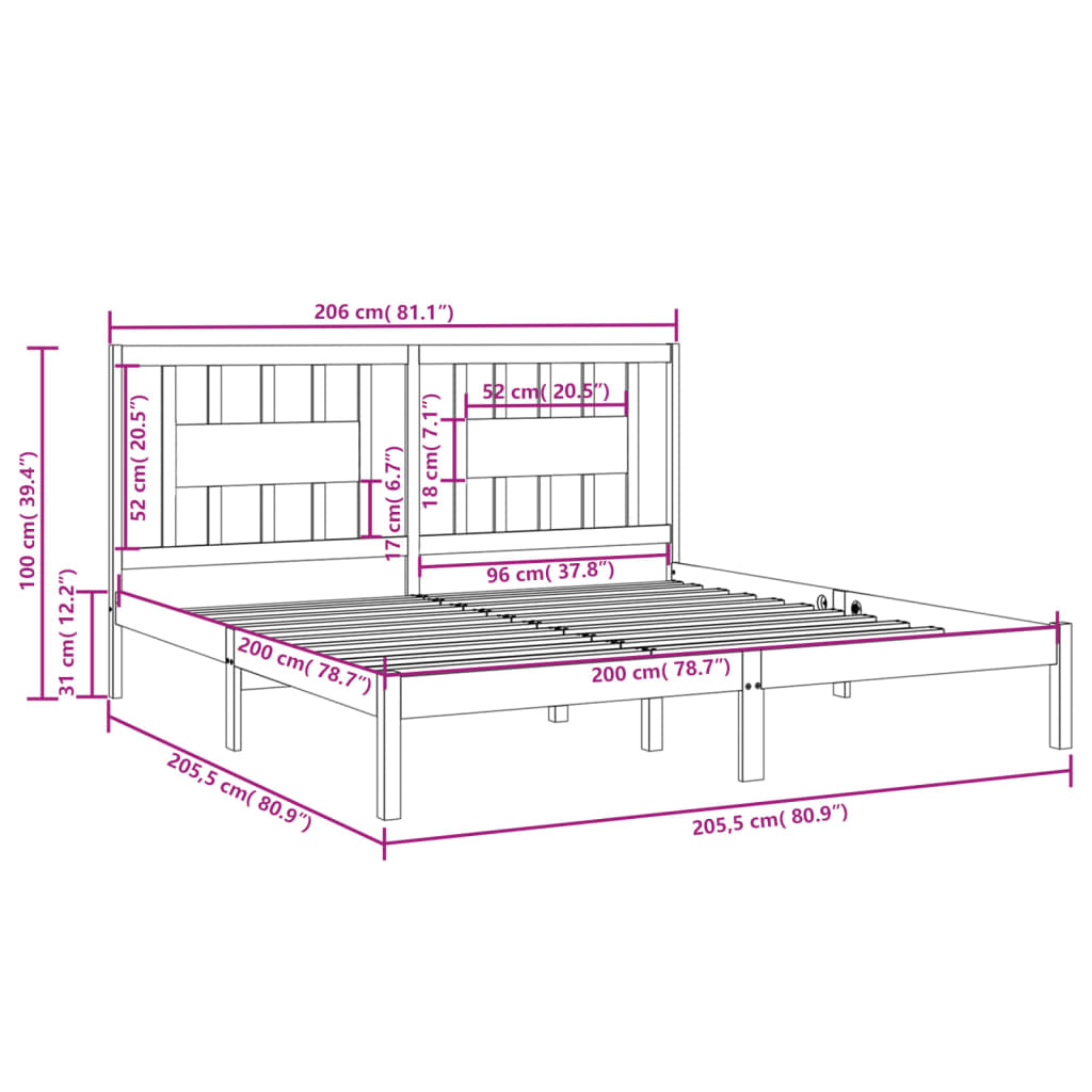 vidaXL Estrutura de cama 200x200 cm pinho maciço cinzento