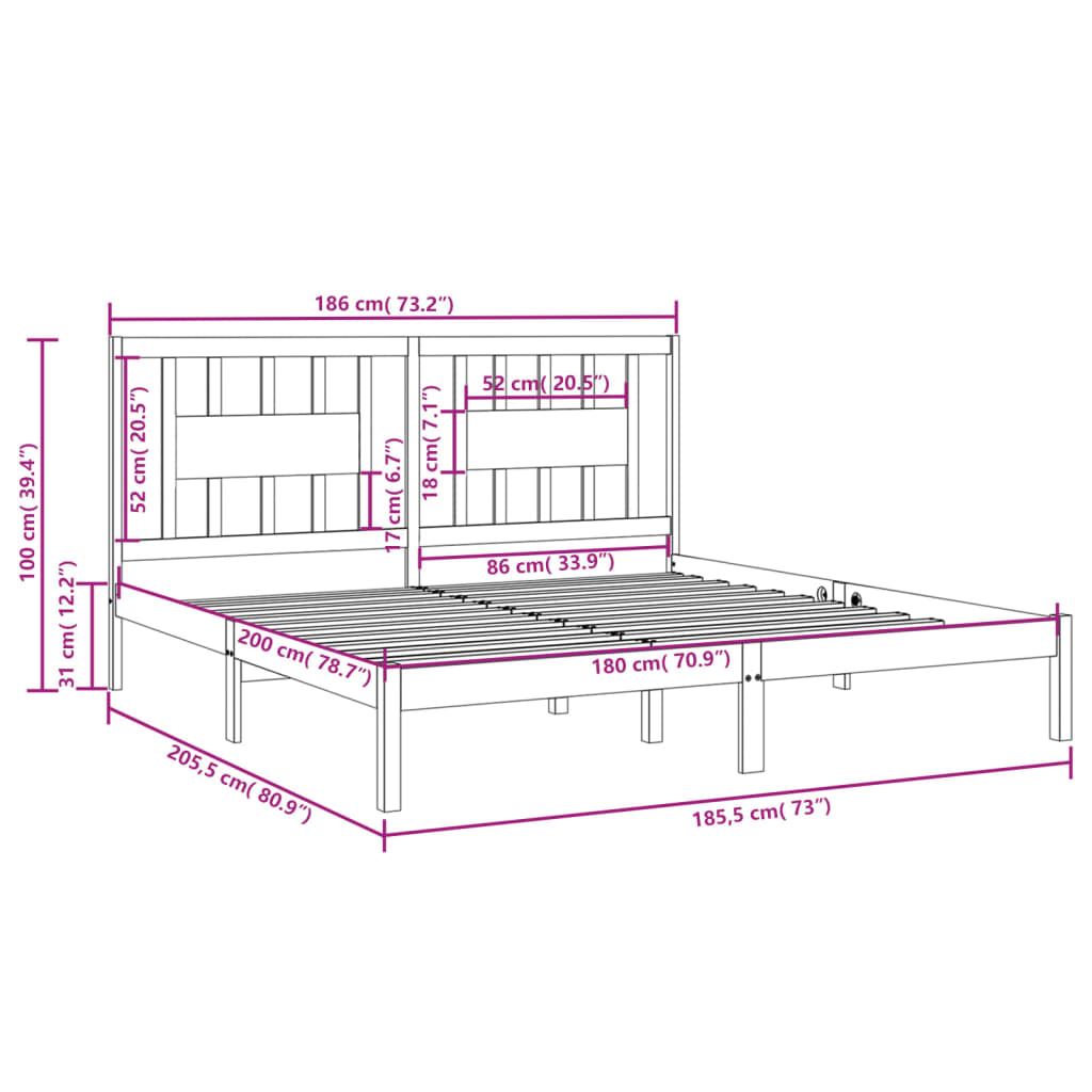 vidaXL Estrutura de cama super king pinho maciço 180x200 cm branco