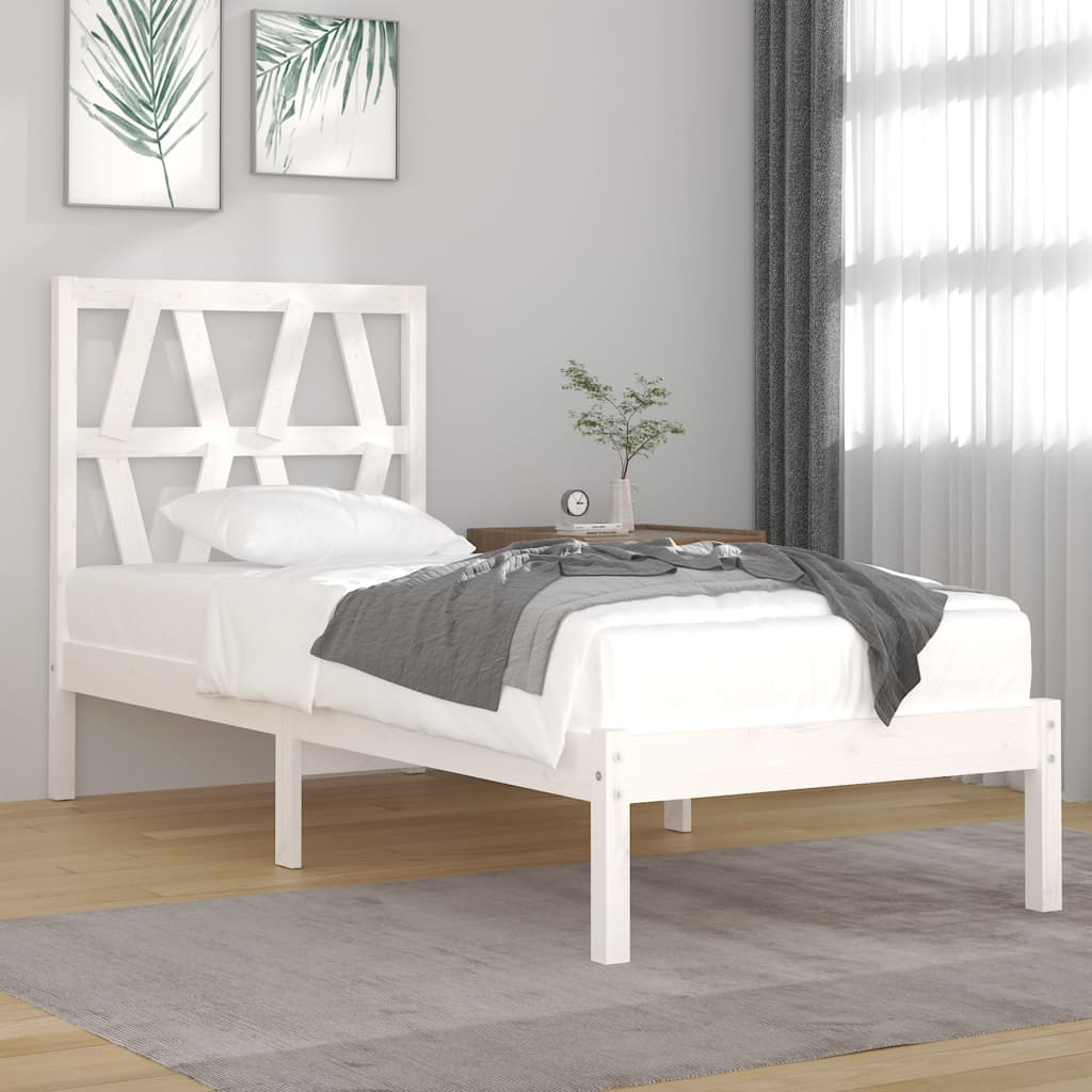 vidaXL Estrutura de cama pequena solteiro 75x190cm pinho maciço branco