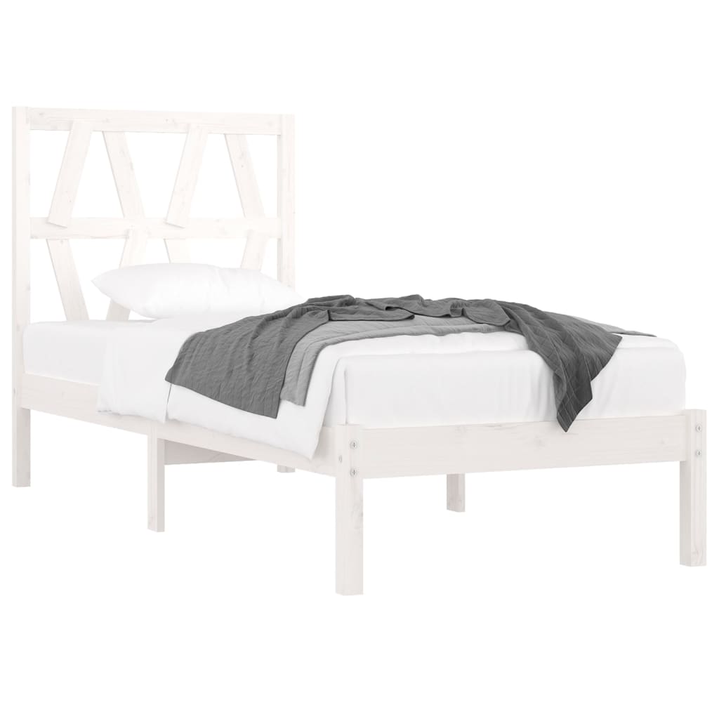 vidaXL Estrutura de cama pequena solteiro 75x190cm pinho maciço branco