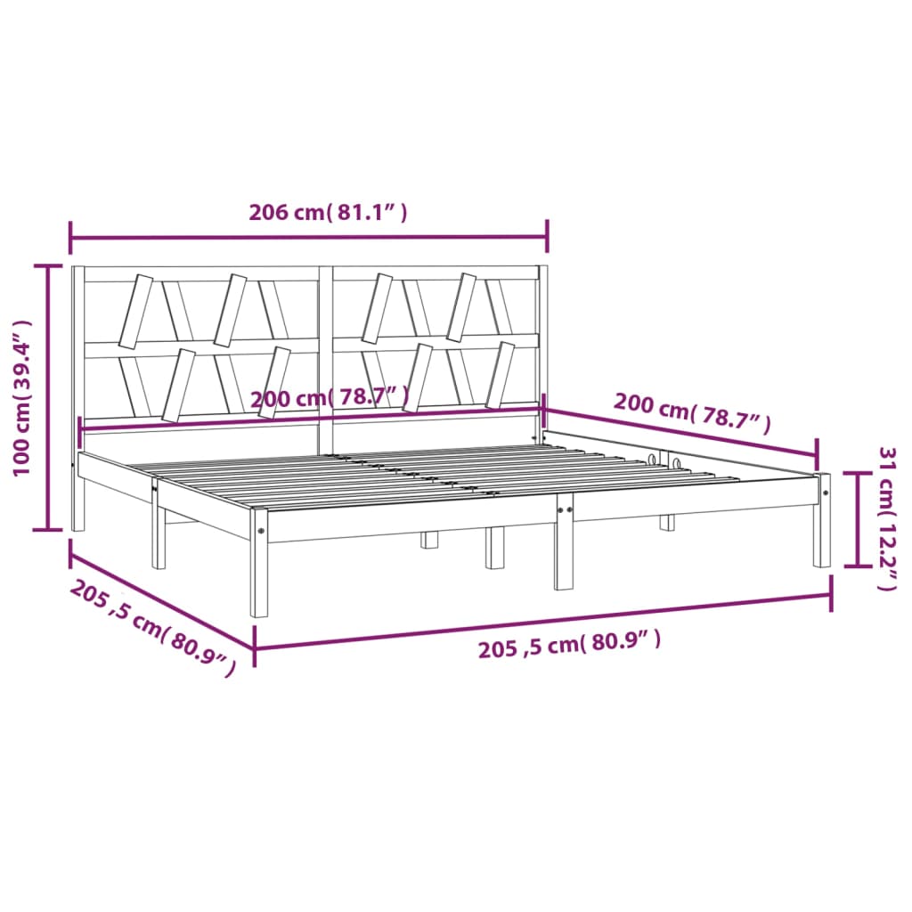 vidaXL Estrutura de cama 200x200 cm madeira de pinho maciça