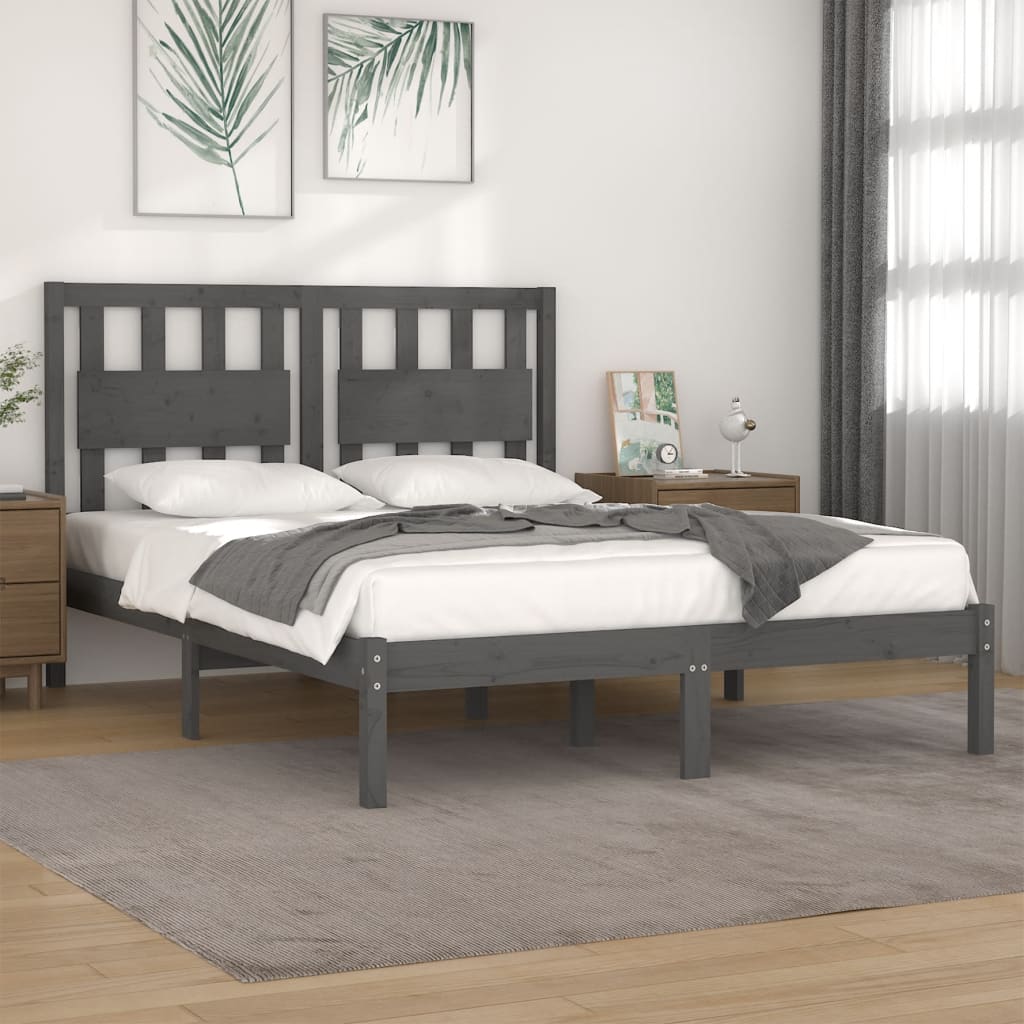 vidaXL Estrutura de cama super king 180x200 cm pinho maciço cinza