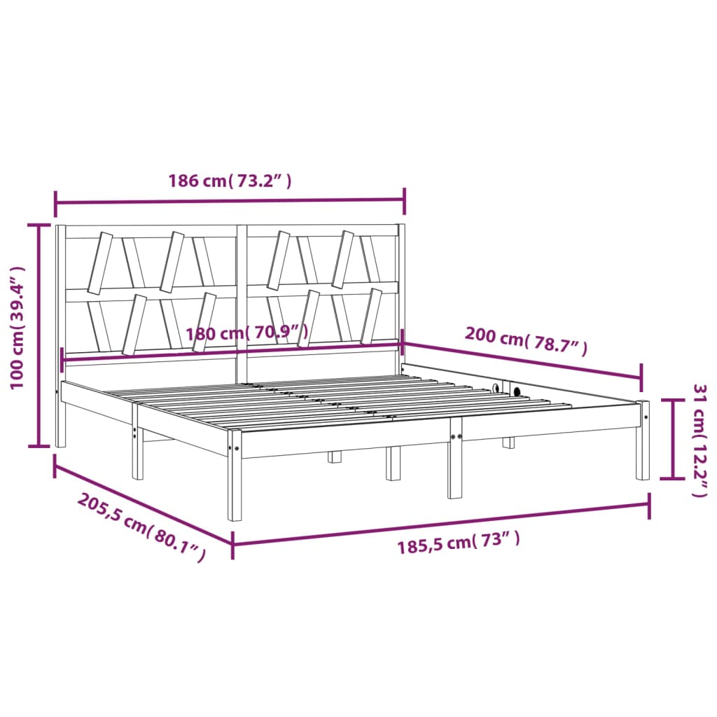 vidaXL Estrutura de cama super king 180x200 cm pinho maciço