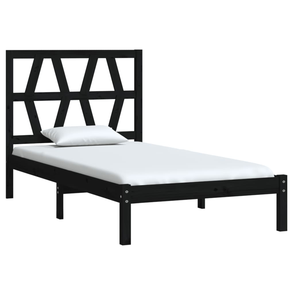 vidaXL Estrutura de cama solteiro 90x190 cm pinho maciço preto