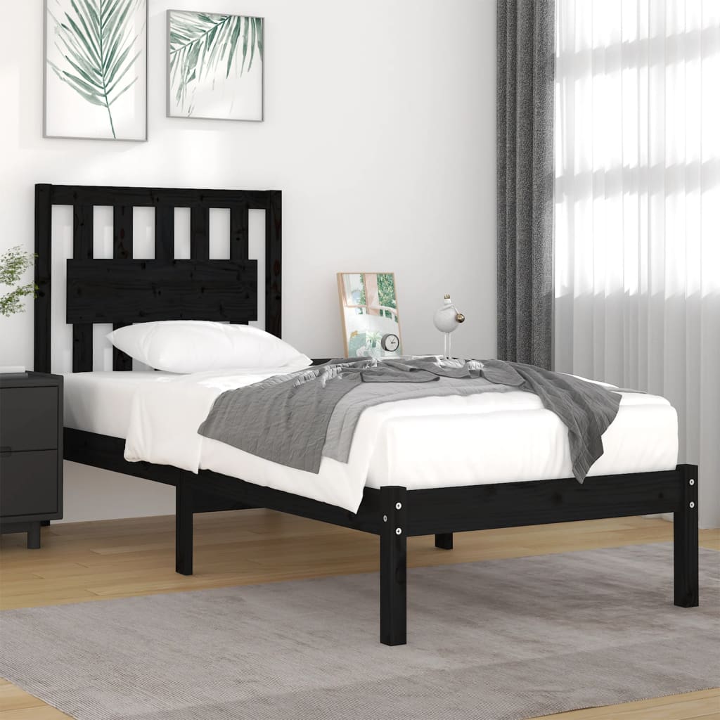 vidaXL Estrutura de cama 100x200 cm pinho maciço preto