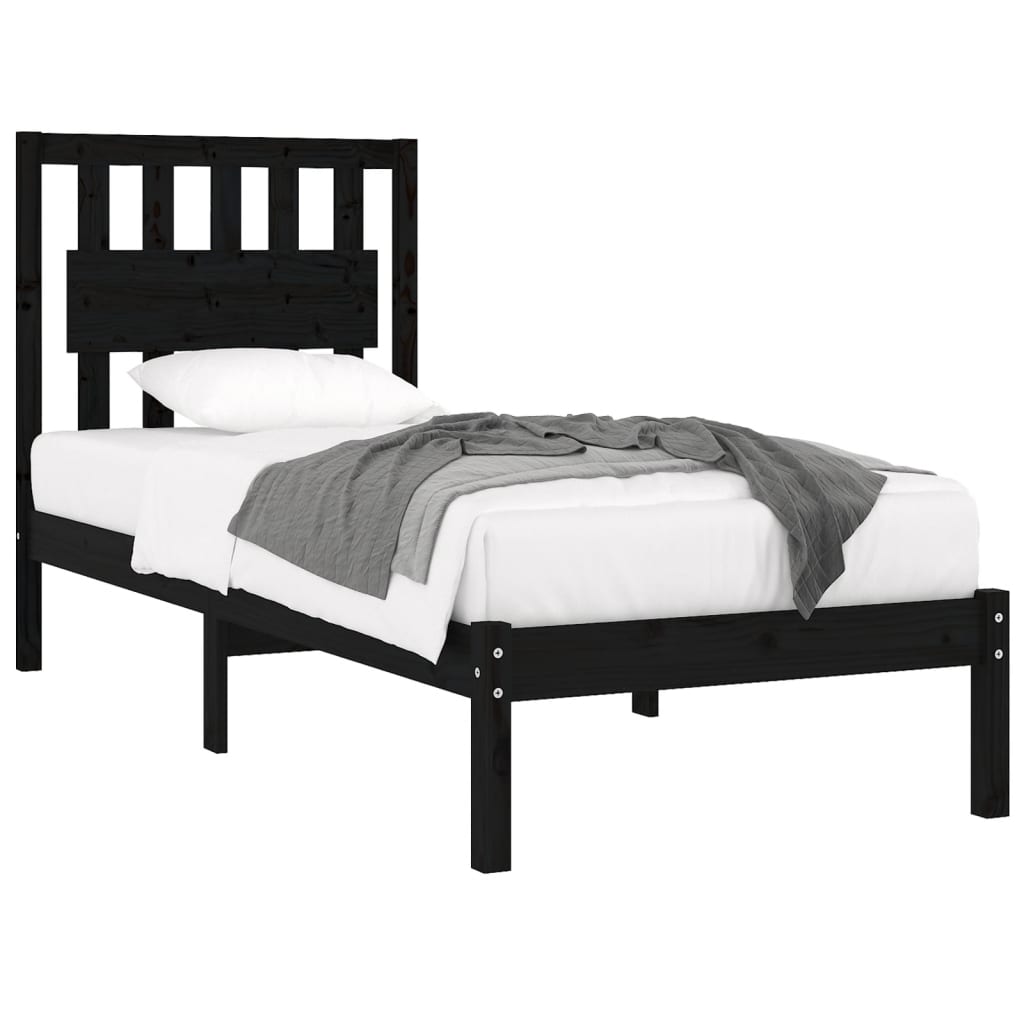 vidaXL Estrutura de cama 100x200 cm pinho maciço preto