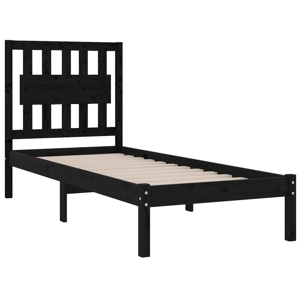 vidaXL Estrutura de cama 100x200 cm pinho maciço preto