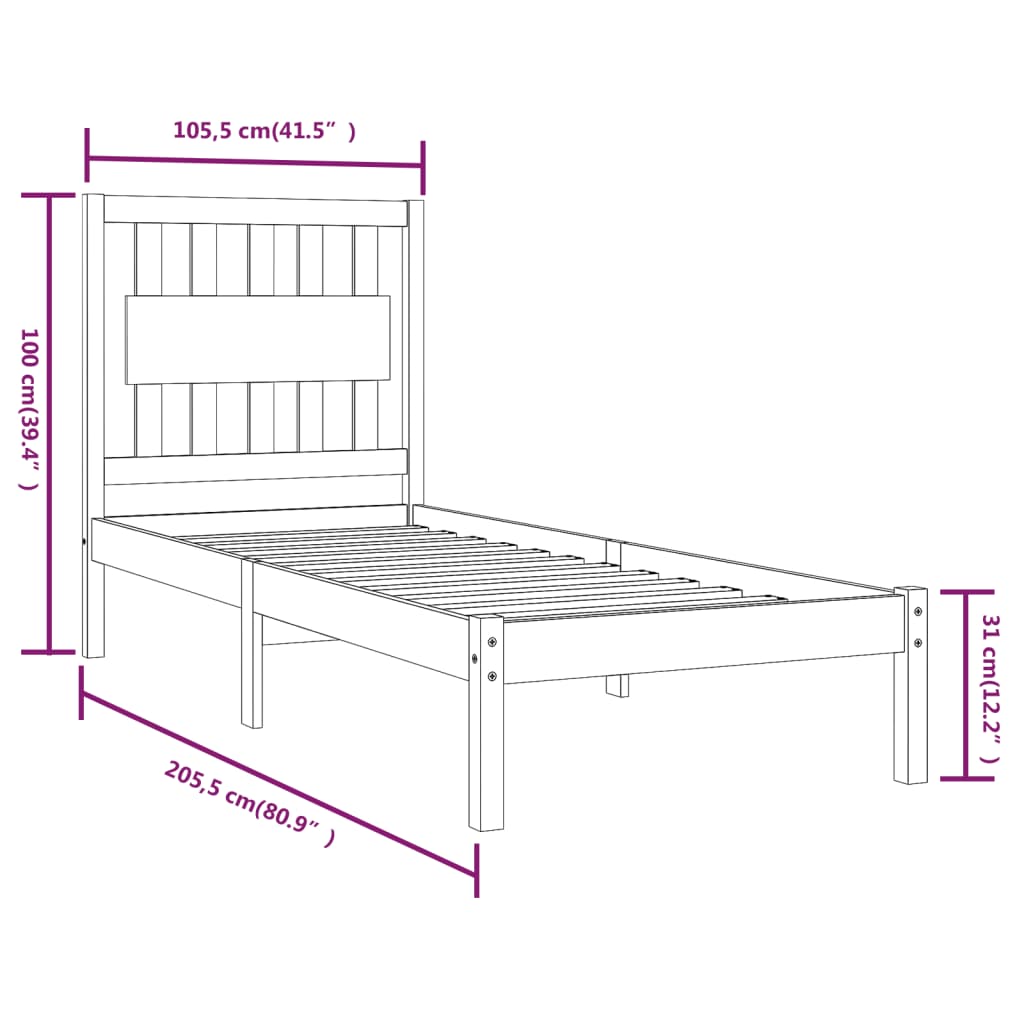 vidaXL Estrutura de cama 100x200 cm pinho maciço preto