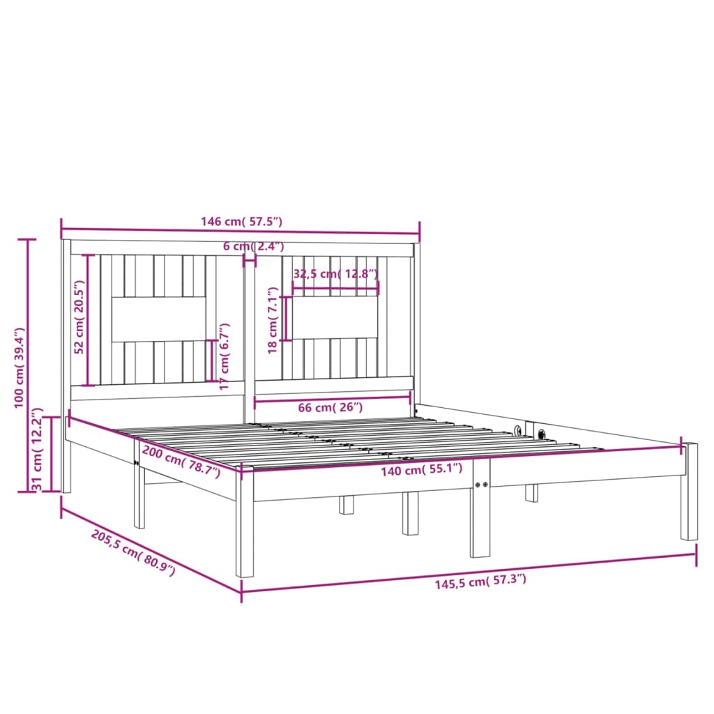 vidaXL Estrutura de cama 140x200 cm pinho maciço castanho-mel