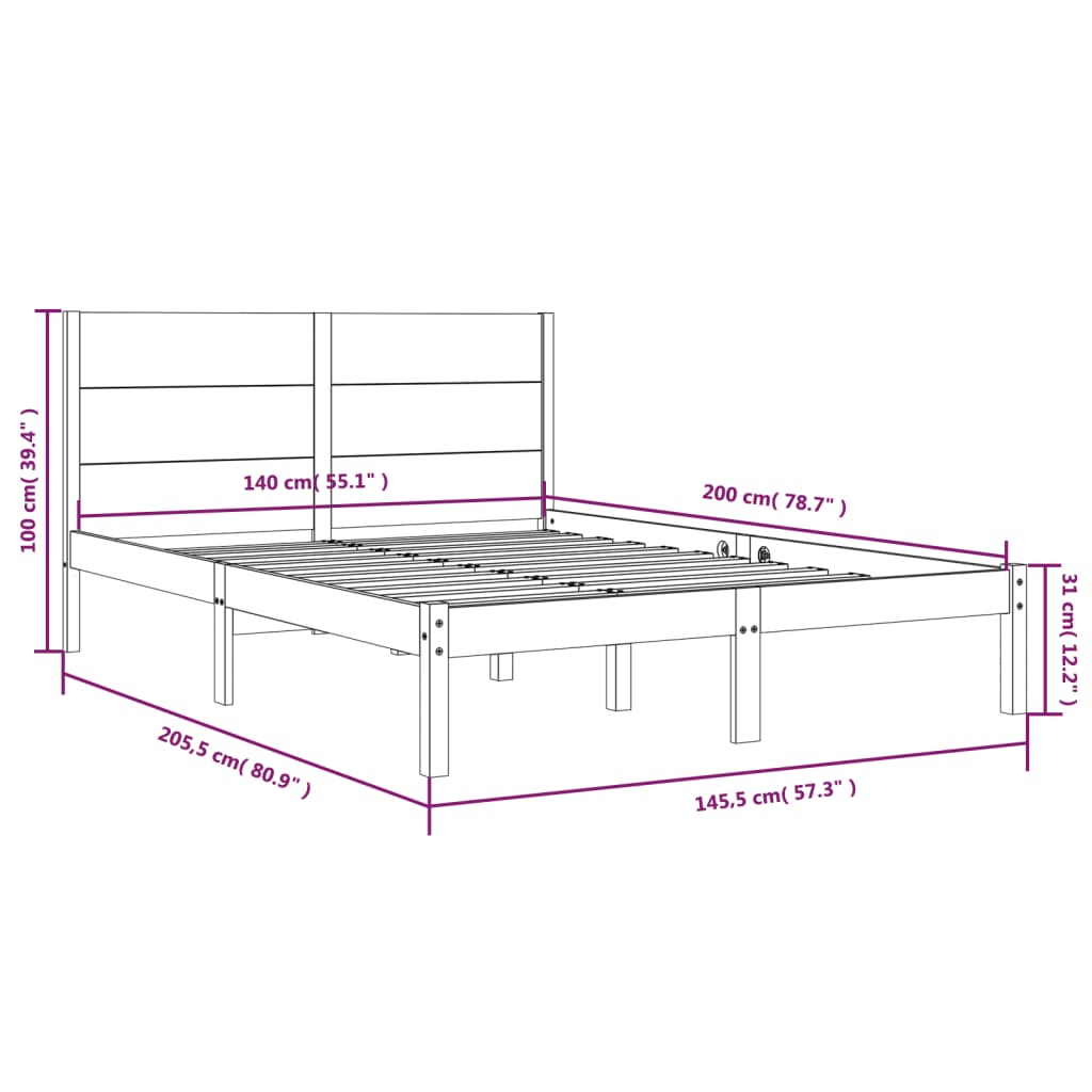 vidaXL Estrutura de cama 140x200 cm madeira de pinho maciça branco