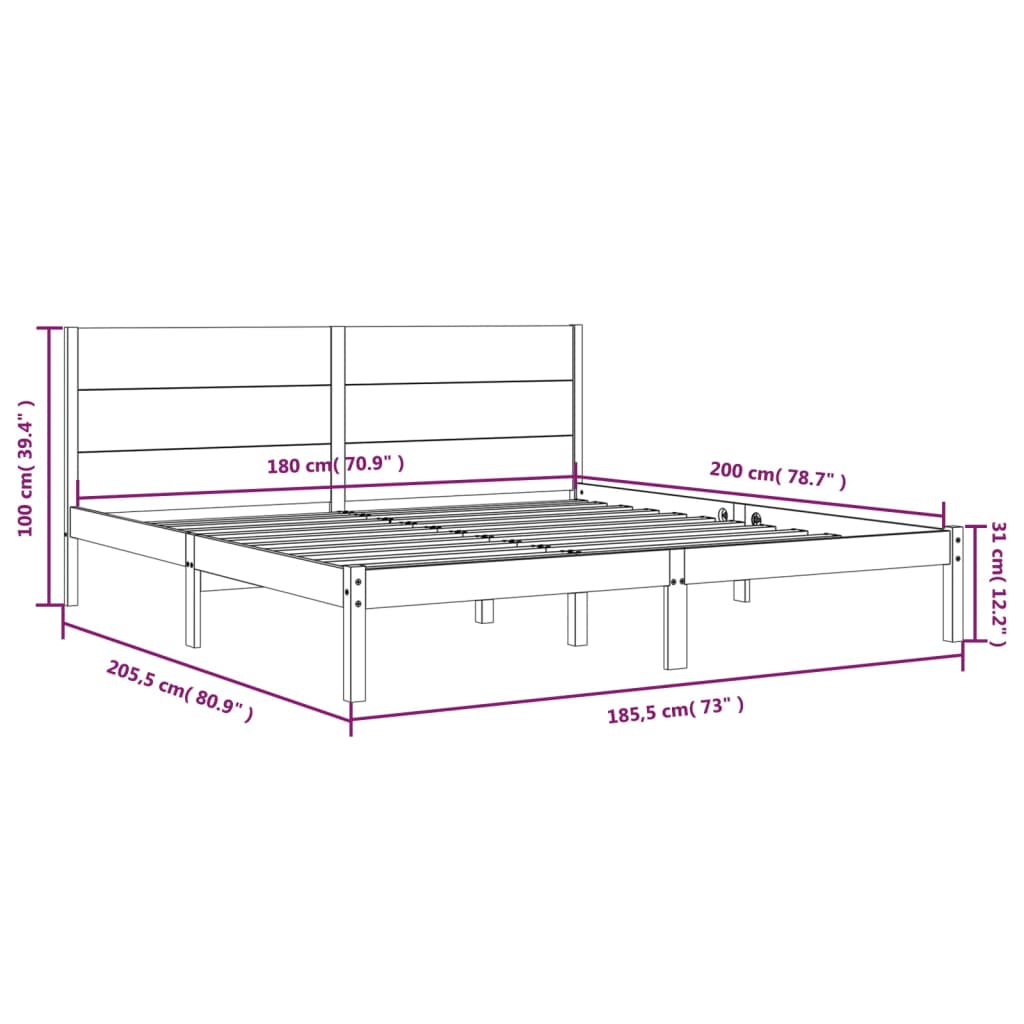 vidaXL Estrutura de cama super king 180x200 cm madeira maciça