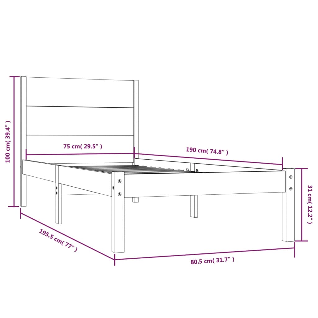 vidaXL Estrutura cama pequena solteiro 75x190 cm madeira castanho mel