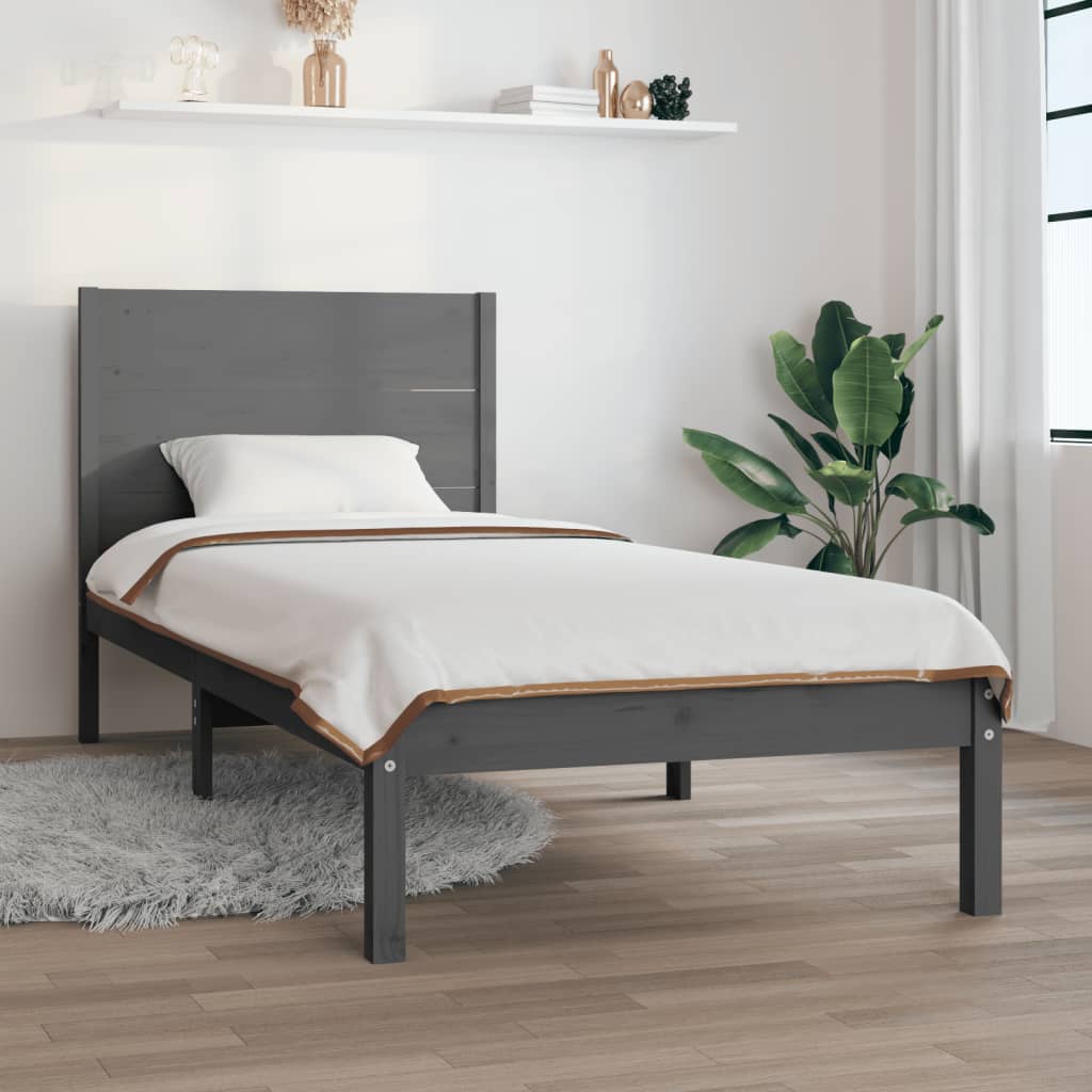 vidaXL Estrutura cama solteiro 90x200 cm pinho maciço cinzento