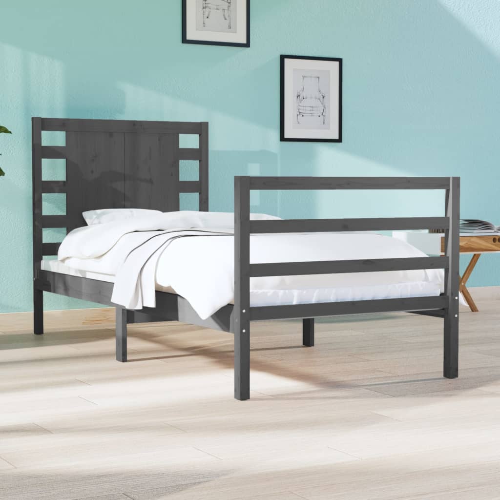 vidaXL Estrutura de cama solteiro 90x190 cm pinho maciço cinza