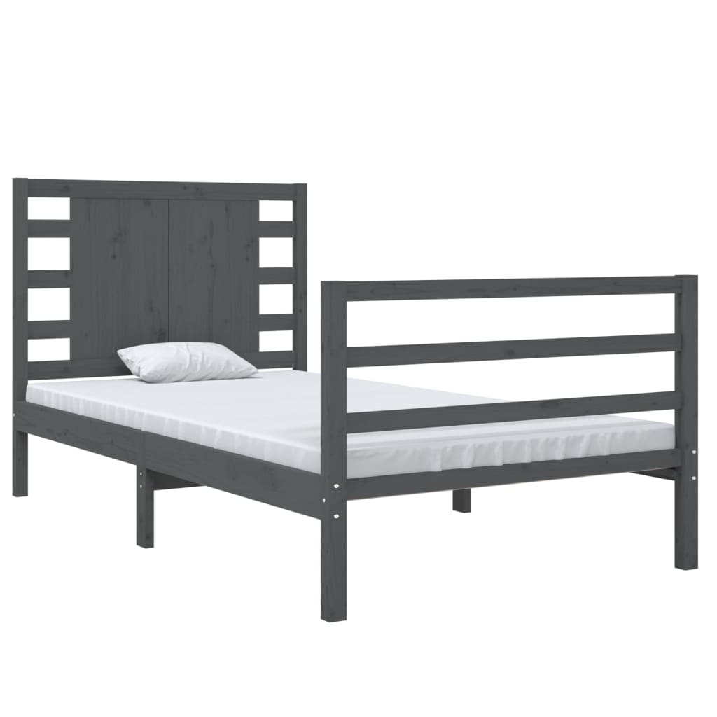 vidaXL Estrutura de cama solteiro 90x190 cm pinho maciço cinza