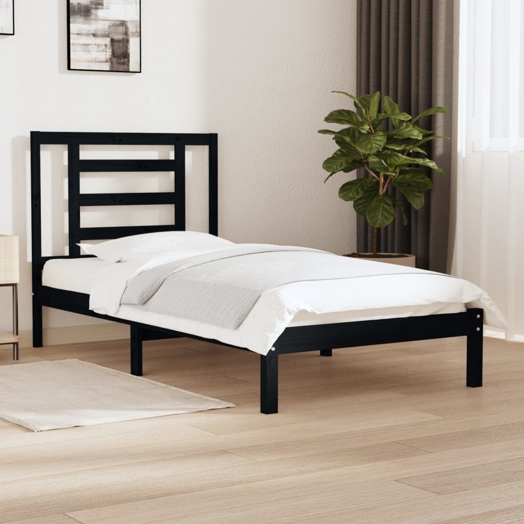 vidaXL Estrutura de cama solteiro 90x190 cm pinho maciço preto