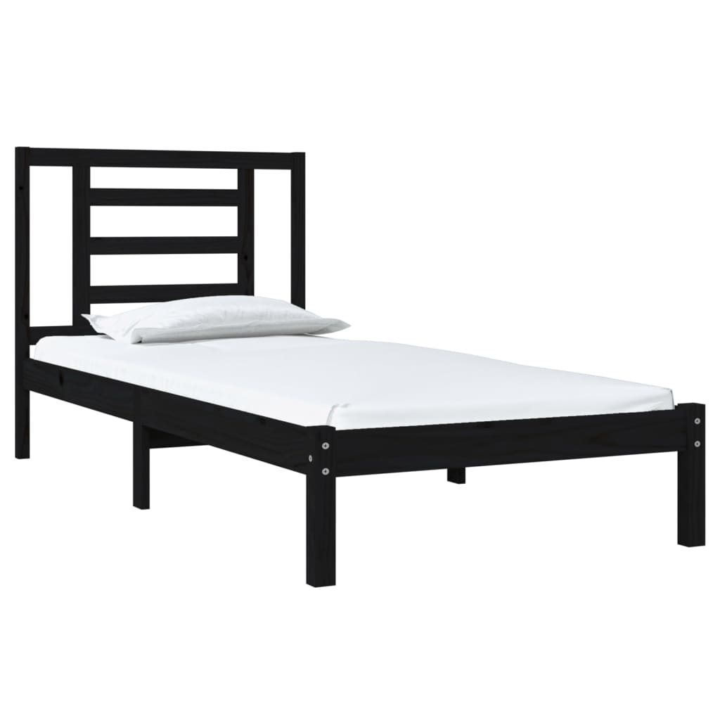 vidaXL Estrutura de cama solteiro 90x190 cm pinho maciço preto