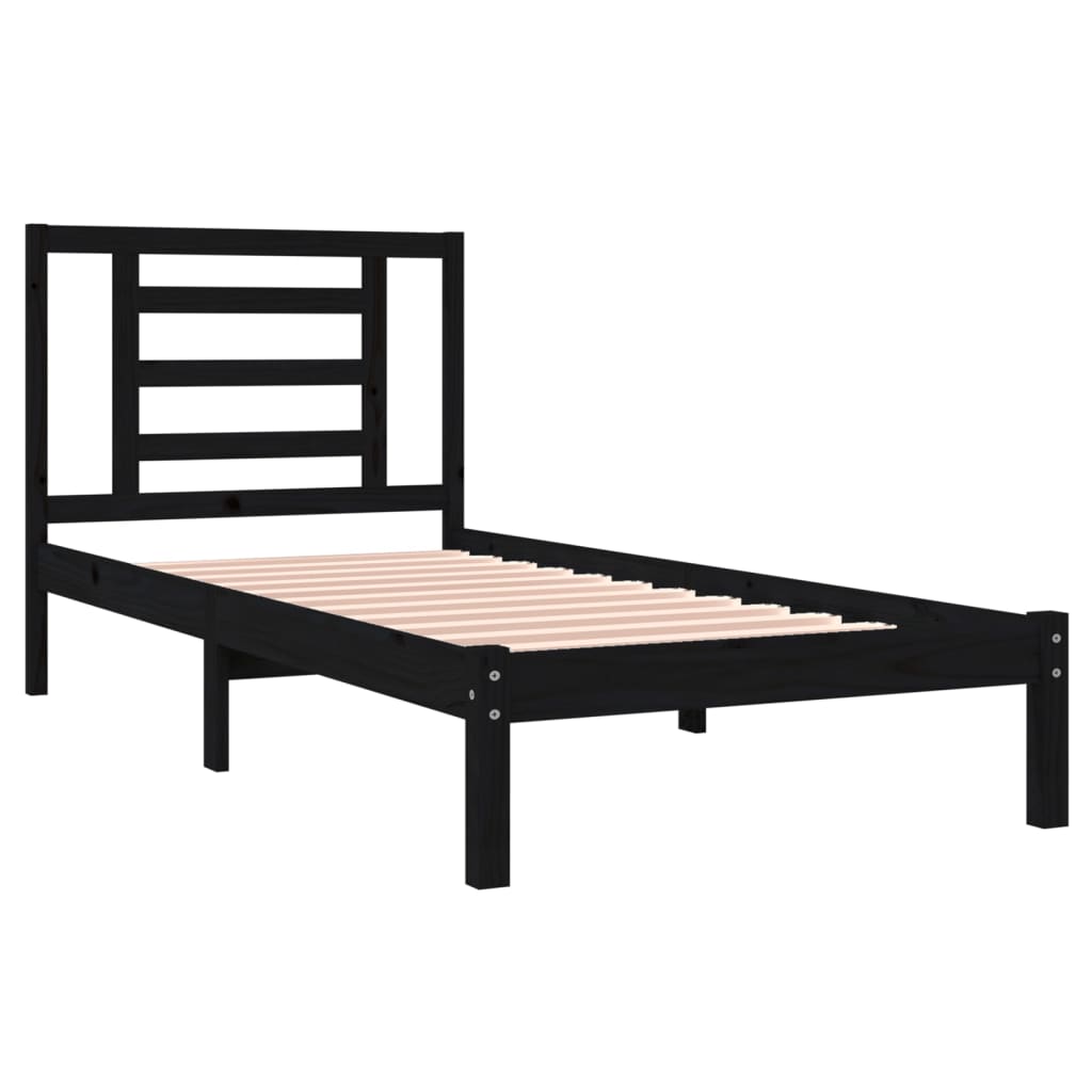 vidaXL Estrutura de cama solteiro 90x190 cm pinho maciço preto