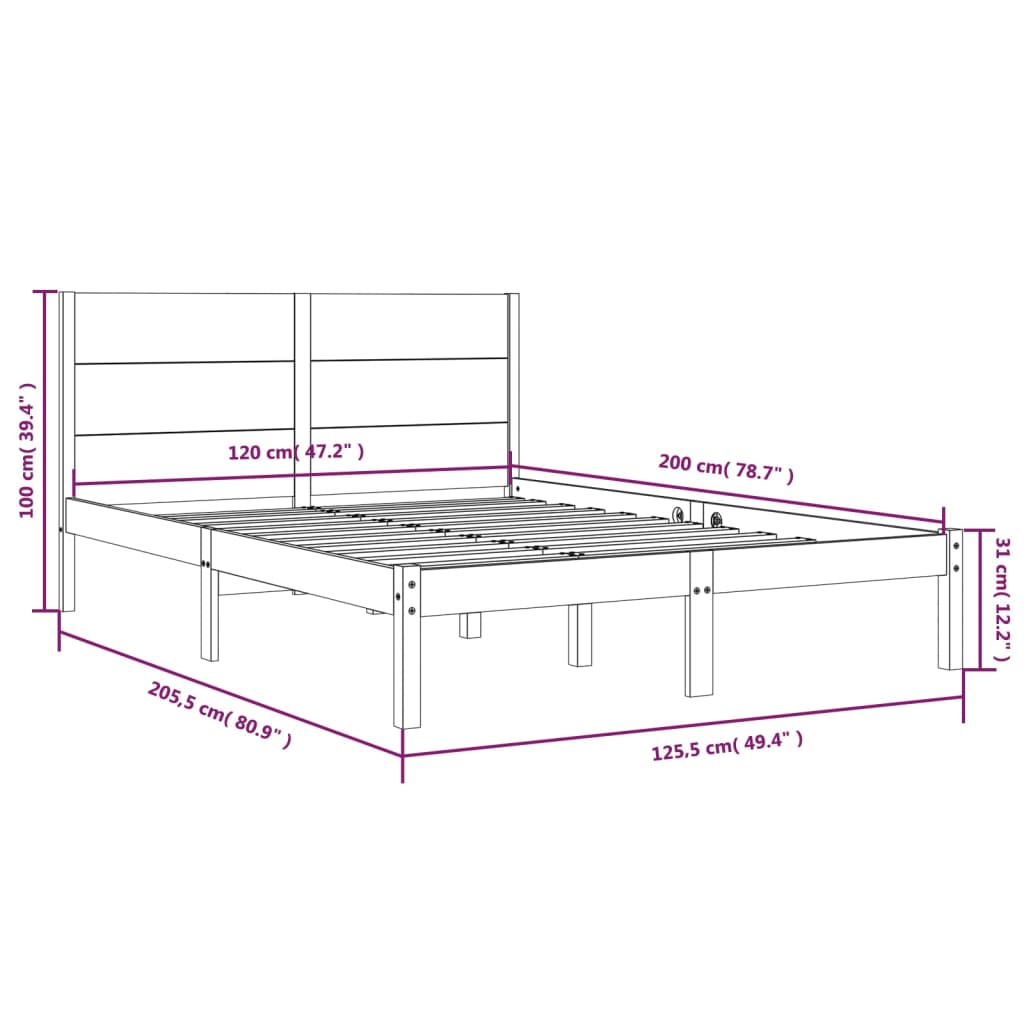 vidaXL Estrutura de cama 120x200 cm pinho maciço branco