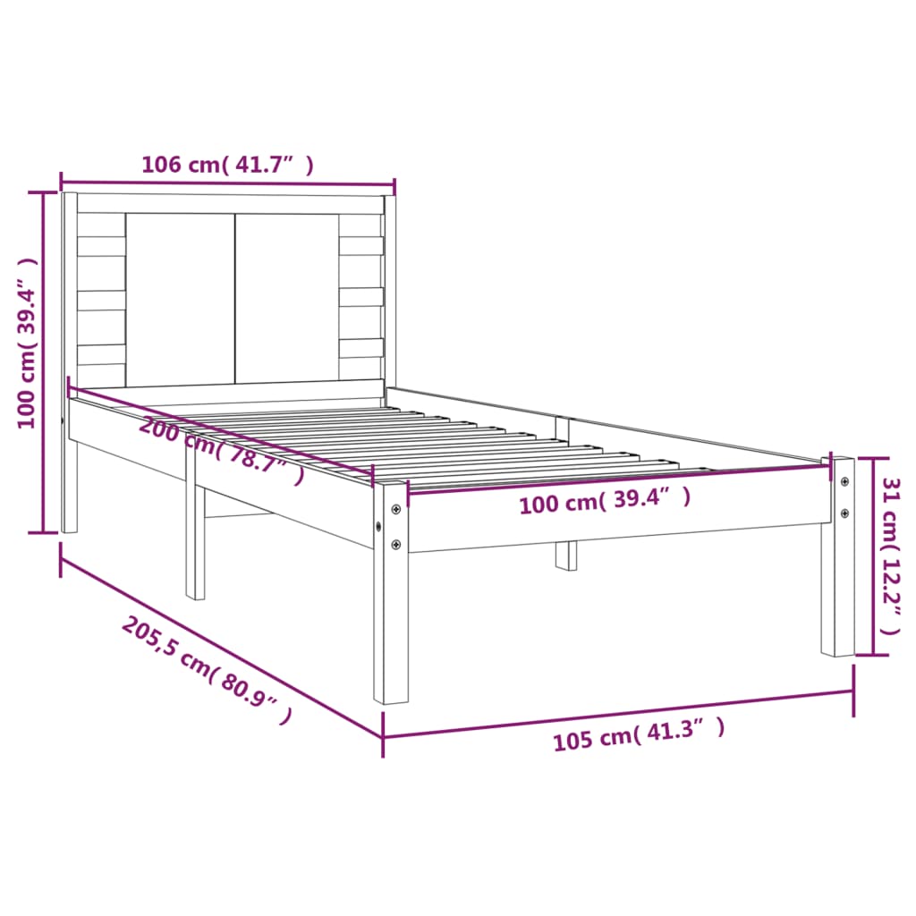 vidaXL Estrutura de cama 100x200 cm pinho maciço cinzento